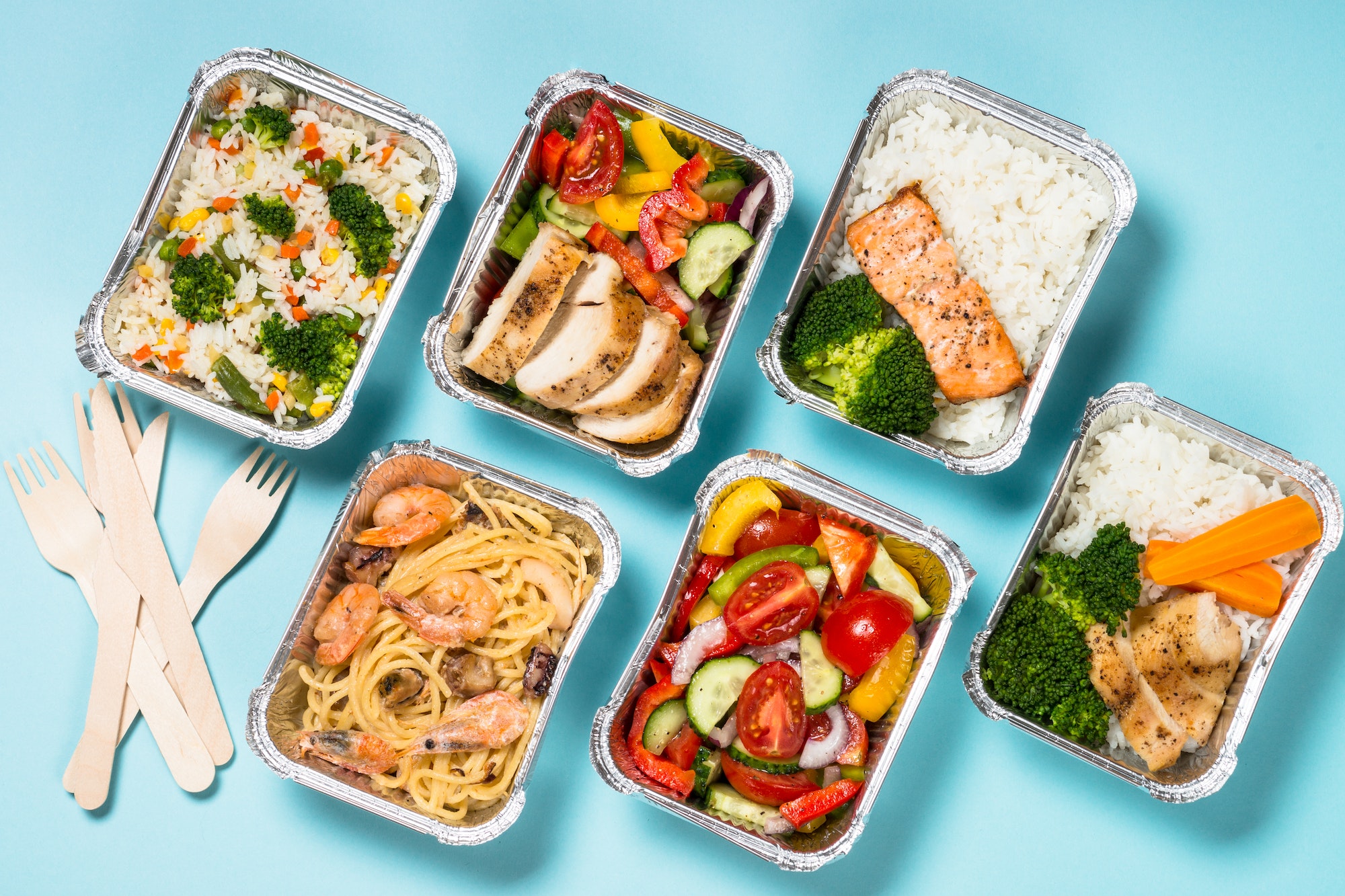Food delivery concept - healthy lunch in boxes