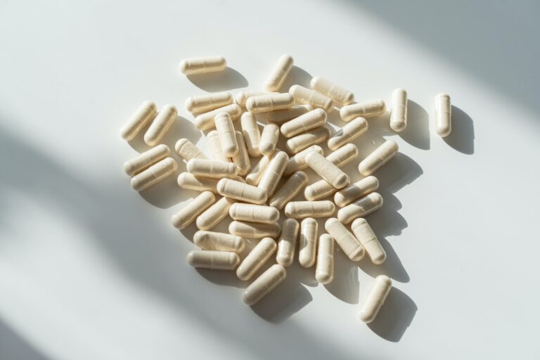 Vitamins on a white background. Pill capsules on a white background