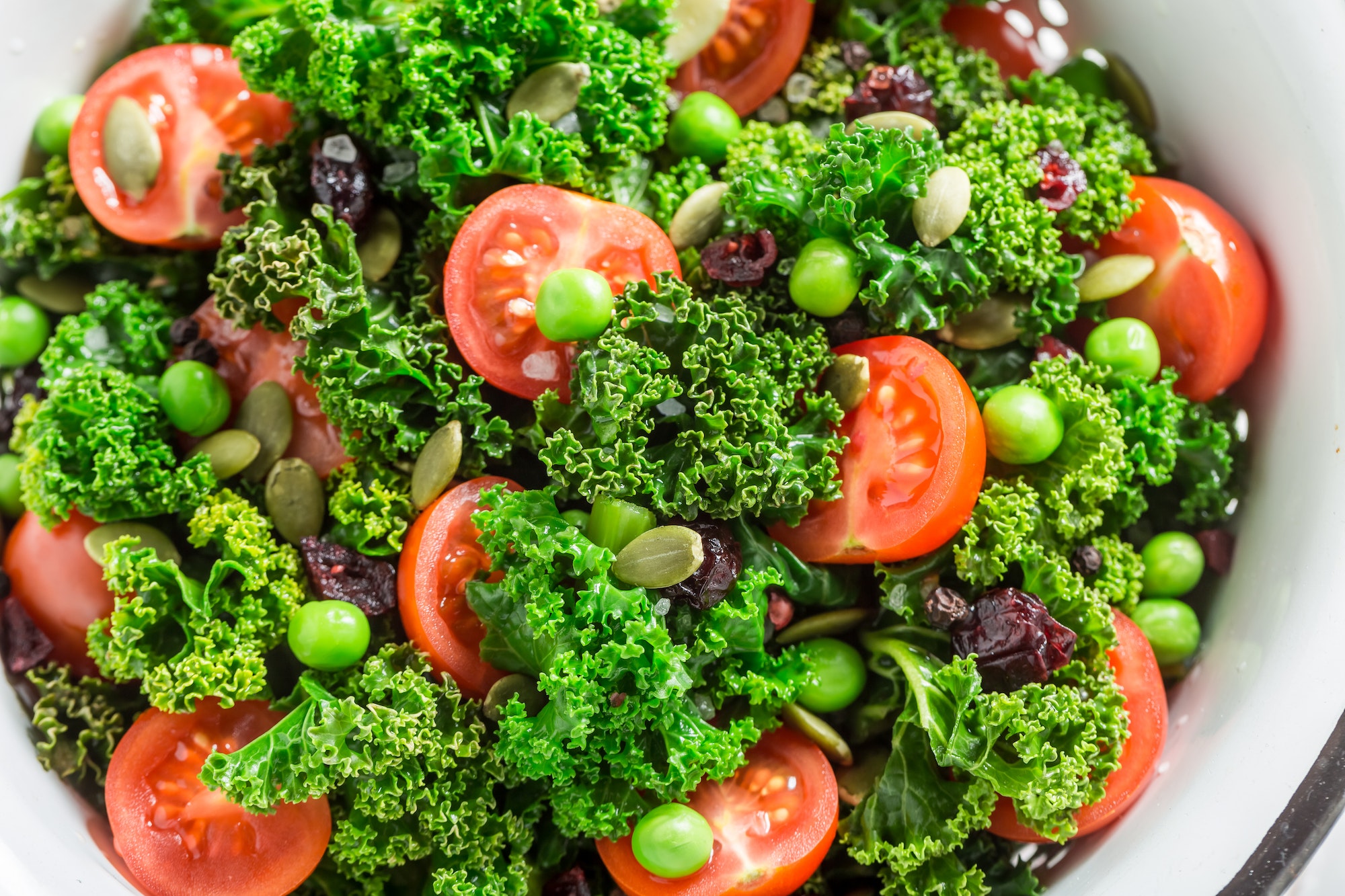 Closeup of diet kale salad full of vitamin and minerals